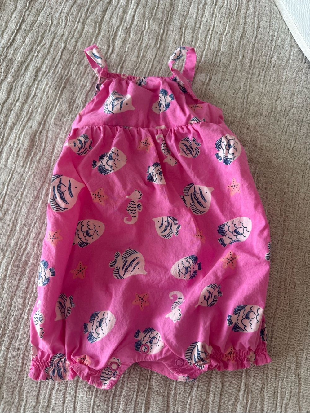 Carter's Hot Pink Sleeveless Romper with Navy Sea Creature Sketches
